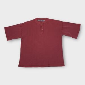 Burgundy Vintage Waffle Knit Industrial Rags Shirt with 1/4 Button Down Size L
